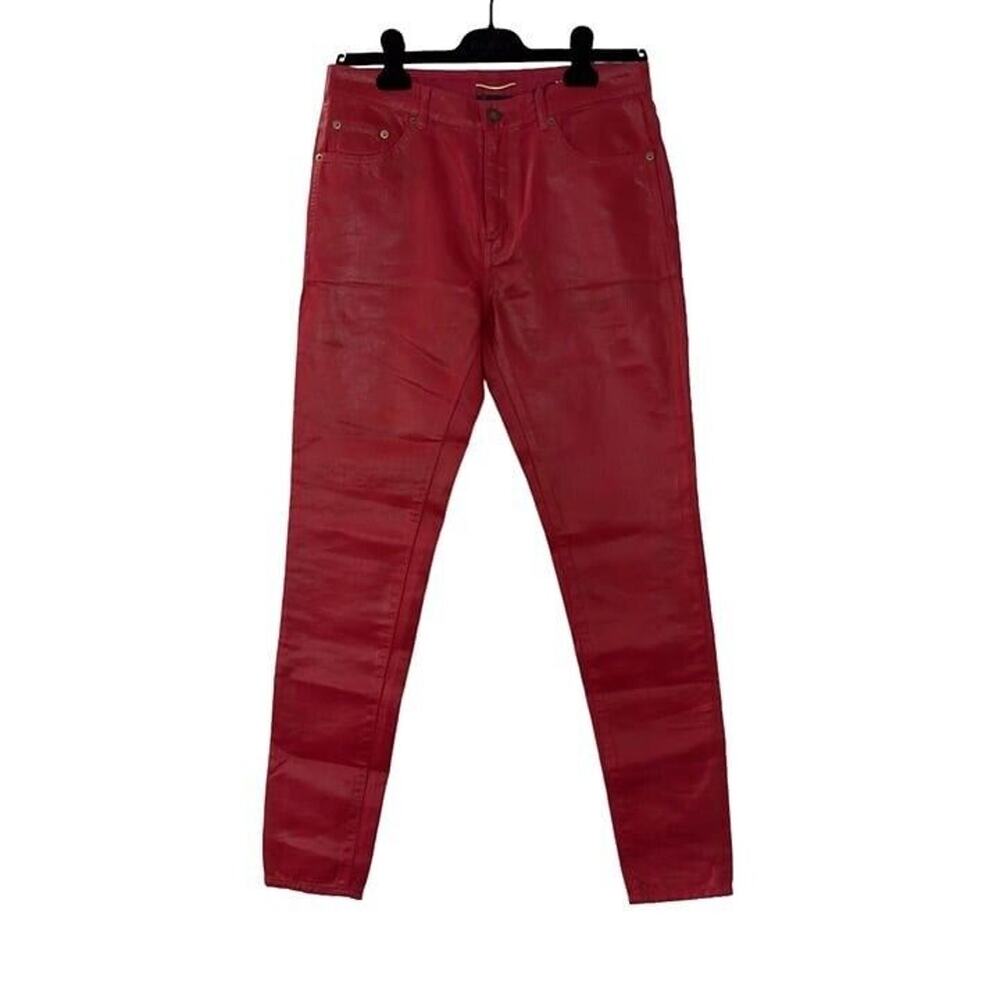 Saint Laurent Skinny Coated Cotton Red Vinyl Jeans